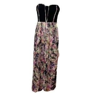 Sabine Womens Strapless Pleated Maxi Midi Tube Dress Black S Floral Sweetheart